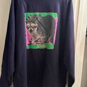 Navy Raccoon Comedic Graphic Sweatshirt NWOT